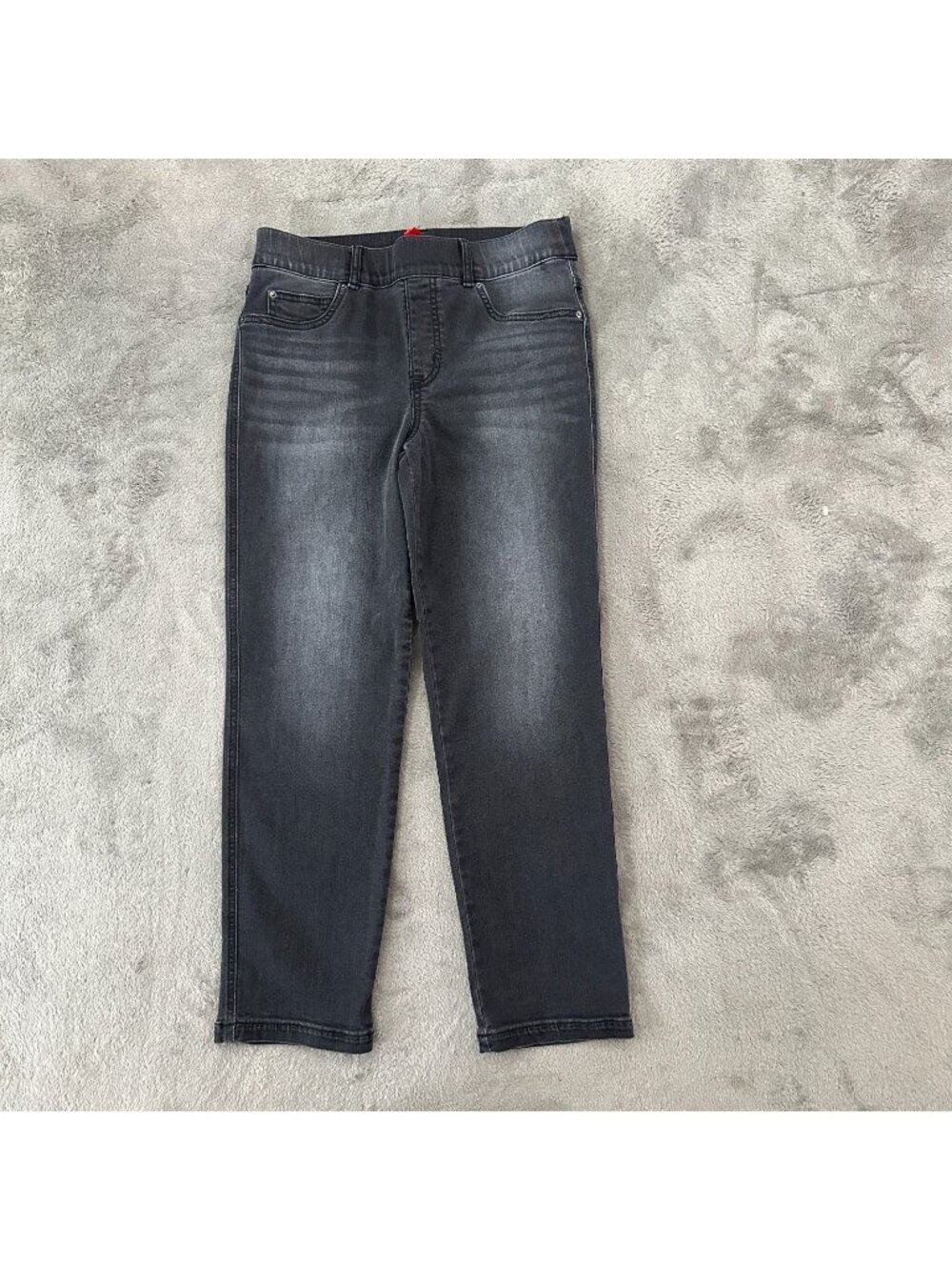 Spanx Washed Black Straight Leg Pull On Jeans Pants Women's MEDIUM